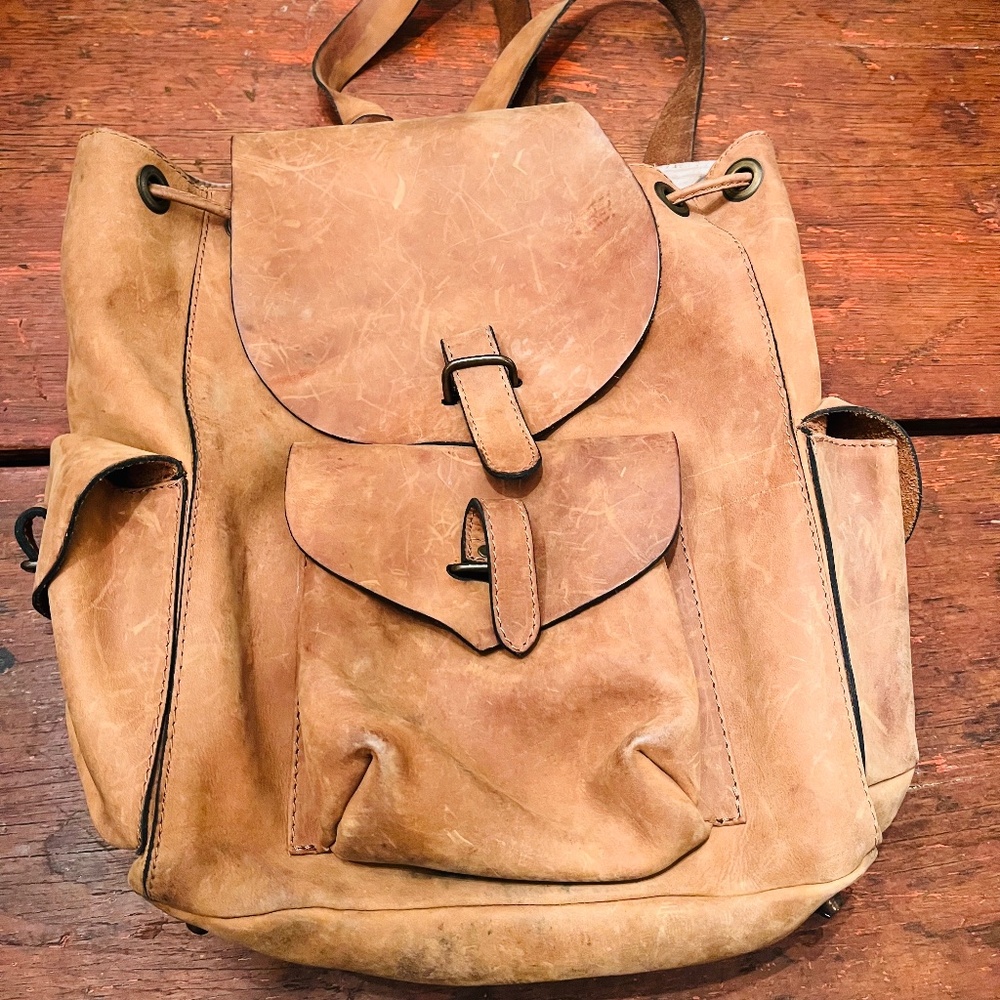 Rugged leather backpack